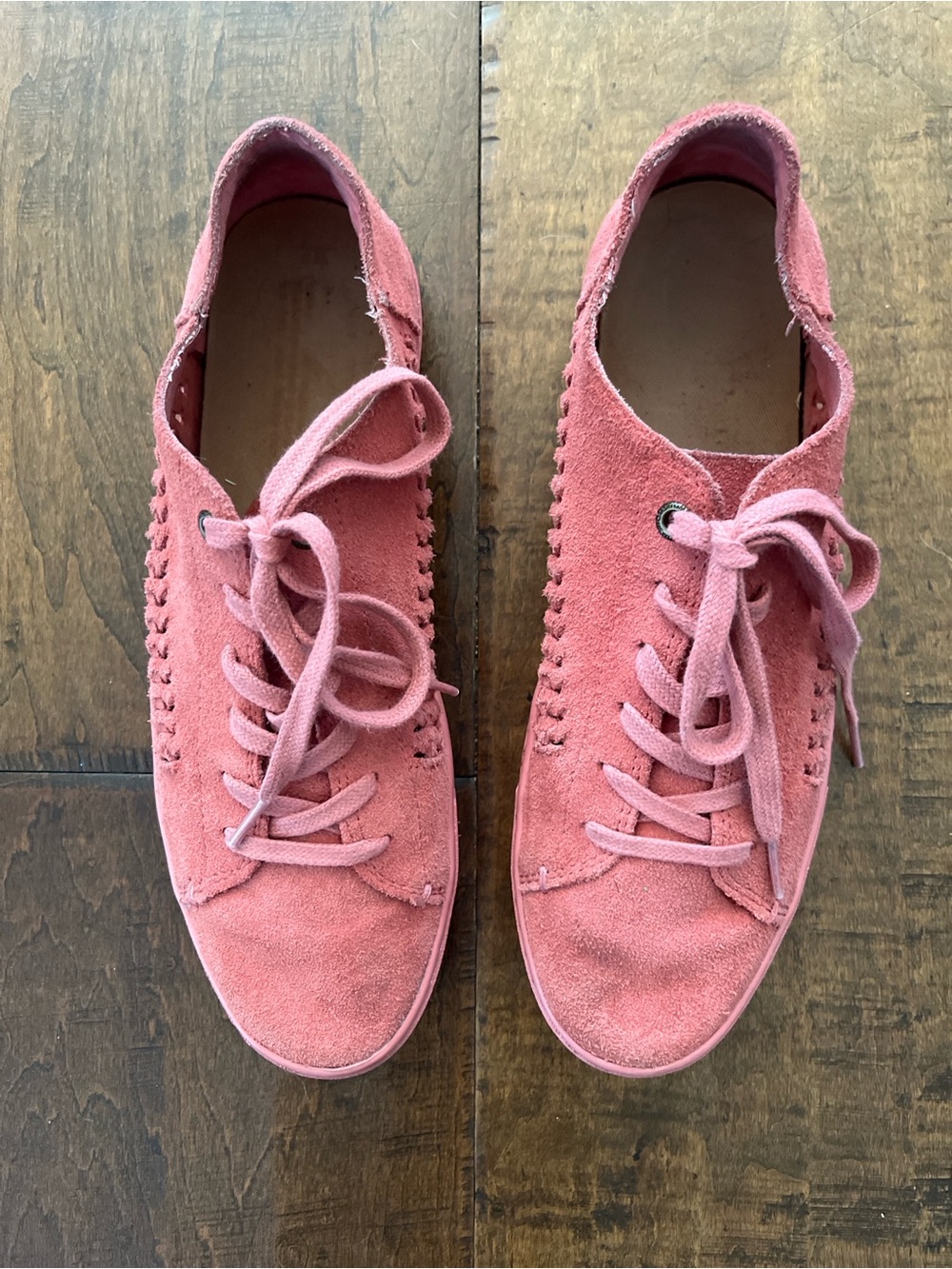 TOMS Lenox deconstructed salmon pink monochrome suede sneakers in ‘Faded Rose’